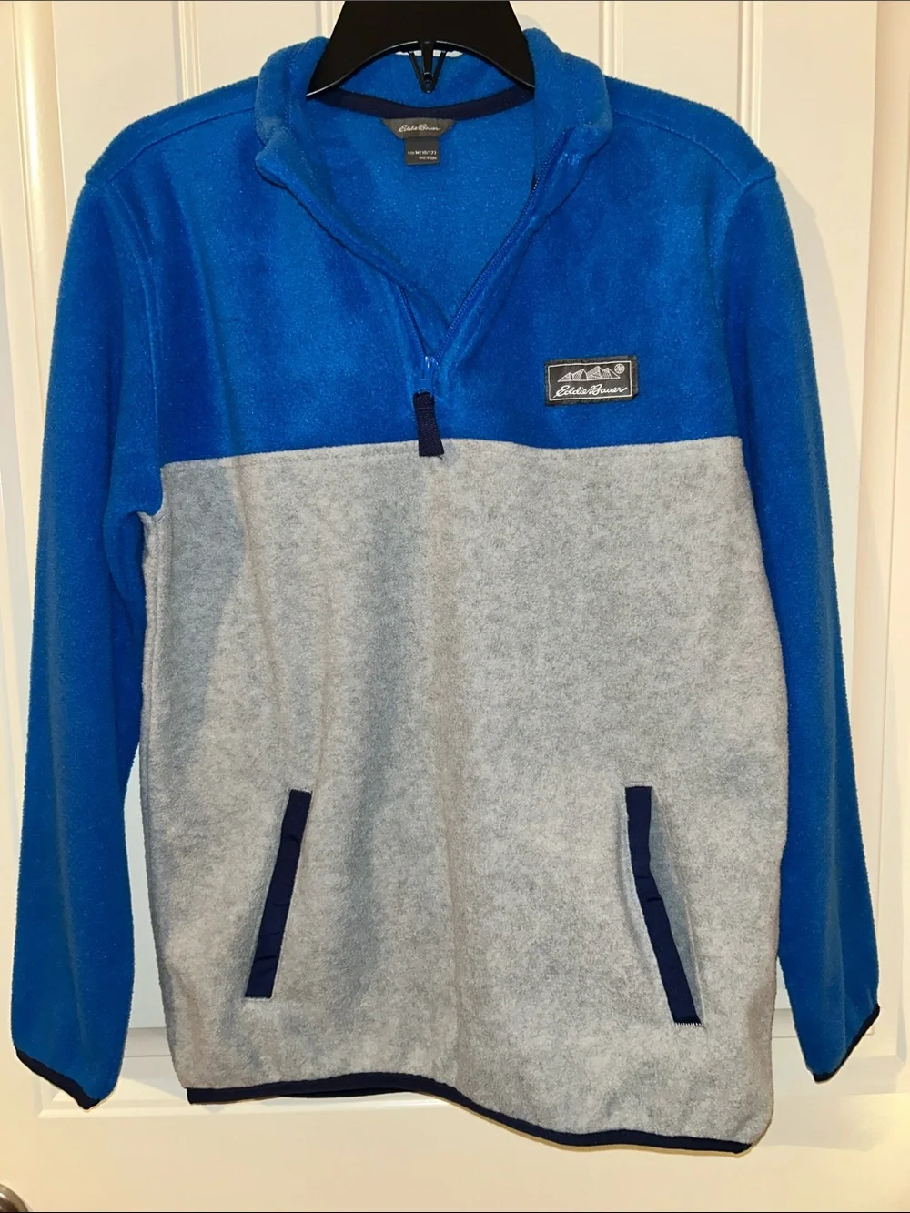 Eddie Bauer Two-Tone Blue and Gray Half-Zip Fleece Pullover
